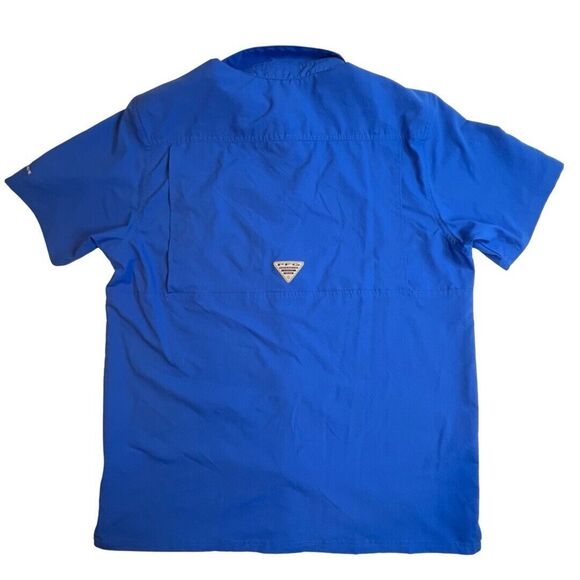 Columbia Shirt Men Large Blue Button Up Omni Shade Golf Fish Outdoor Collared - Picture 2 of 11